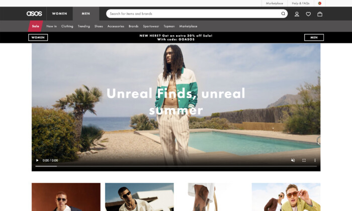 Top online shopping apps: ASOS homepage