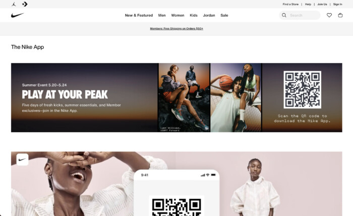 Top online shopping apps: Nike homepage