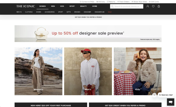 Top online shopping apps: The ICONIC homepage