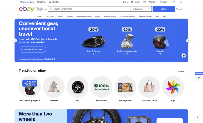 Top online shopping apps: eBay homepage