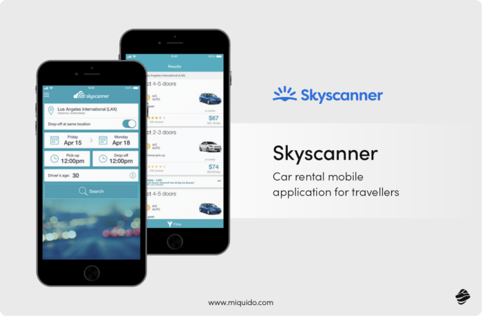Skyscanner Car rental mobile application for travellers - Best Travel Mobile Apps in 2024
