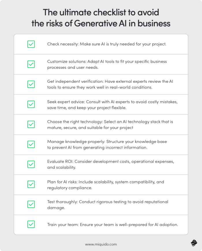 The ultimate checklist to avoid the risks of Generative AI in business