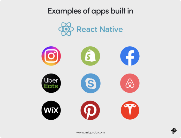 Examples of apps built in React Native - Best 4 cross-platform app development frameworks