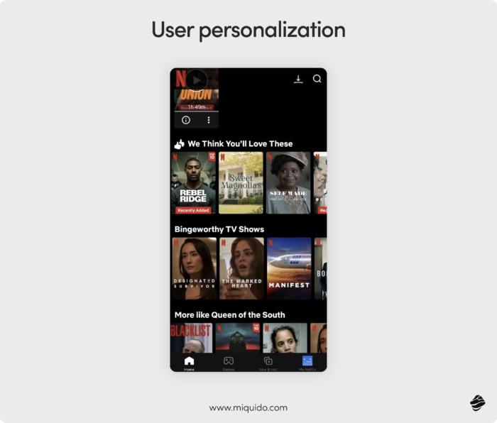 User personalization Netflix example