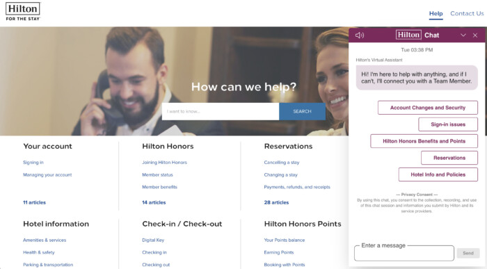 Hilton chatbot example