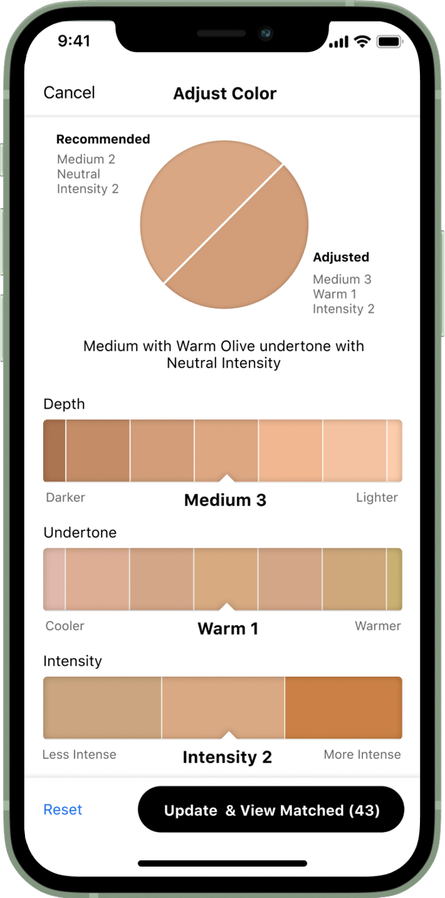 the interface of Sephora’s Color IQ