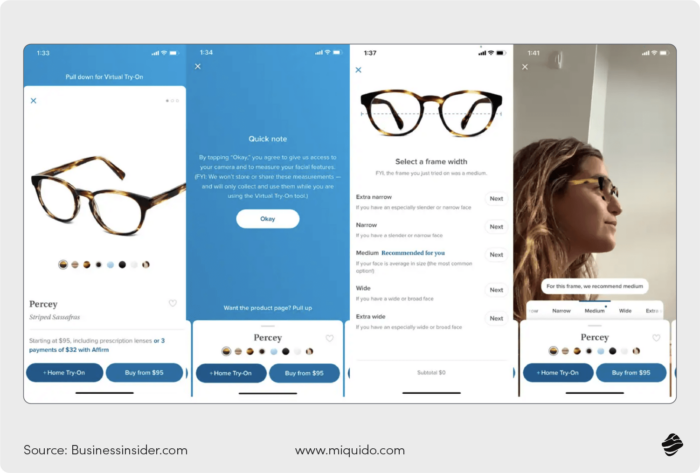 The interface of a virtual trying room of an eyewear brand