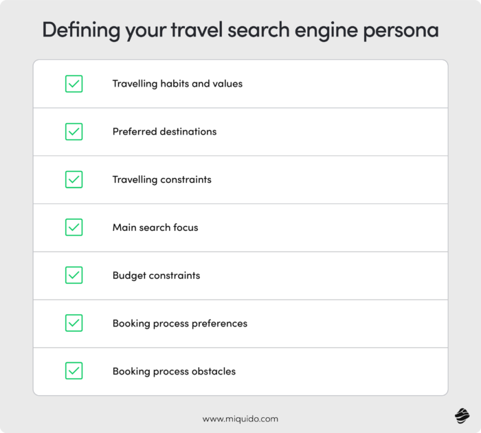 the checklist for creating your travel search engine persona - how to build a travel search engine