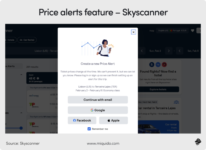 Skyscanner, price alerts feature - how to build a travel search engine