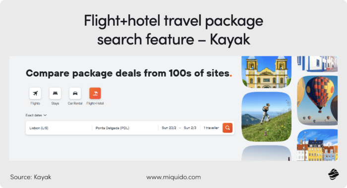 Kayak, flight + hotel travel package search feature - how to build a travel search engine 