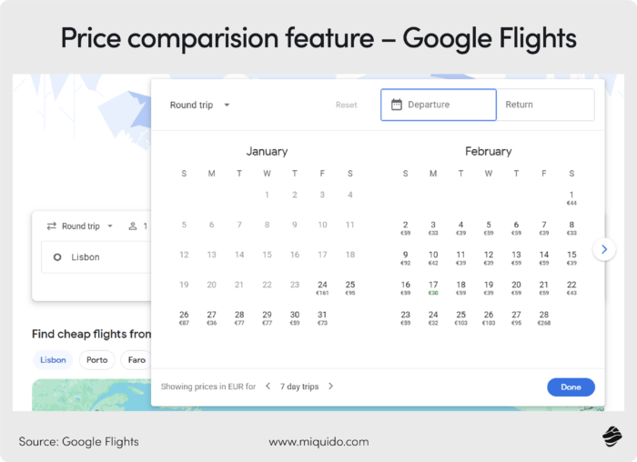 Google Flights, price comparision feature - how to build a travel search engine 